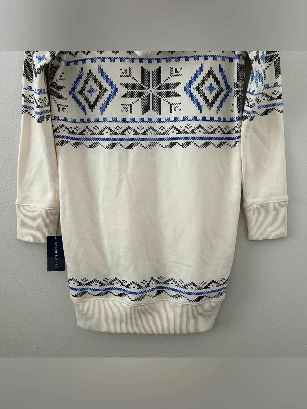 Ralph Lauren Essex Cream Fair Isle Hoodie Tunic Dress Girls Size L Classic NWT